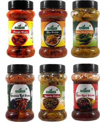 GREEN PIECE Mix Pickle,Green Chilli Pickle and Methiua Keri Pickle (Methi Mango)(250gm X 3) Green Chilli, Mixed Pickle