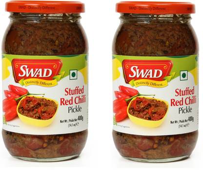 SWAD Distinctly Different Stuffed Red Chili Pickle/Aachar | 400g Each Red Chilli Pickle