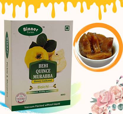 BINNER FARMS Homemade BEHI/QUENCE Murabba with Honey Gulkand “Flavor of ELAICHI” “VACCUME PACKED WITHOUT LIQUID” Apple Murabba