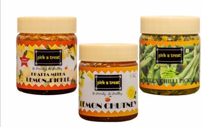 PICK A TREAT PICKLE COMBO 250*3 UNITS Lemon, Green Chilli Pickle