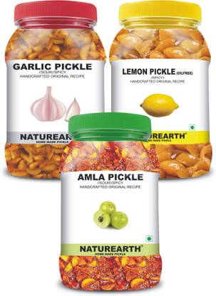 NaturEarth 100% Natural Amla,Garlic & Lemon(Oil Free) Pickle(600 g) Primium Quality Achar Mixed Pickle