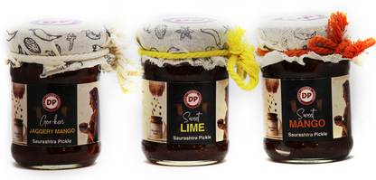 Divyaprabha Foods Saurashtra Spl 3 Pack Sweet Pickle Combo, GorKeri, Sweet Lime & Mango, 100g each Raw Mango(Kairi), Lemon Pickle