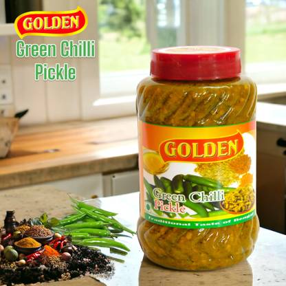 Golden Chilli Pickle, Natural, Tasty, Spicy (Authentic Taste Of India) Green Chilli Pickle