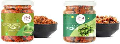 pind COMBO PICKLE 2 IN 1, HOMEMADE PUNJABI MANGO PICKLE(WITHOUT SEEDS), DELA PICKLE, PINDDA ACHAAR, 200GM EACH Mixed Pickle