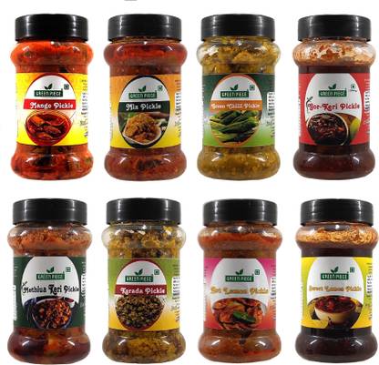 GREEN PIECE All flavours Mango,Mix,Green,Gor-keri,Kerda,Methi-keri,hot and Sweet Pickles Lemon, Green Chilli, Mango, Mixed Murabba