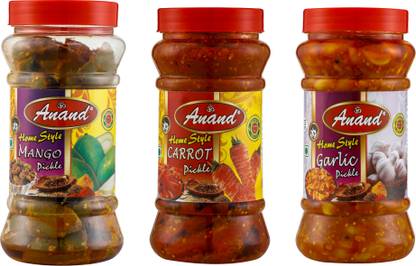 ANAND Home Made Mango Pickle,Garlic Pickle and Carrot Pickle Combo (400 Grams Each) Mango, Garlic, Carrot Pickle