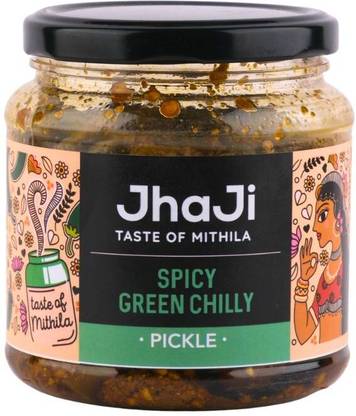 JhaJi Taste of Mithila Green Chilli | Very Spicy, Tangy | Sundried, No Preservatives, Homemade Green Chilli Pickle