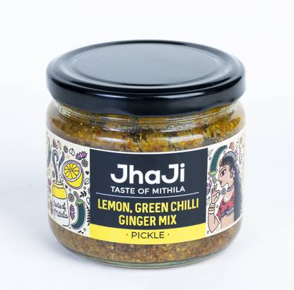 JhaJi Taste of Mithila Jhaji Achar Lemon, Ginger and Green Chili Mixed Pickle Green Chilli Pickle