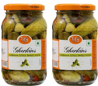 TIFY Gherkins German Style Sweet Sour 370ml x Pack of 2 Cucumber Pickle