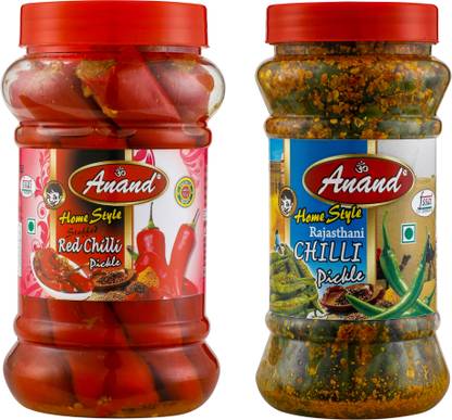 ANAND Home Made Red Chilli 400gmand Green Chilli 300gmCombo Red Chilli, Green Chilli Pickle