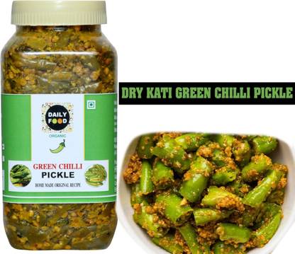 Daily Food Organic Natural Dry Kati Tukda Green Chili Pickle Hari Mirch Ka Achar (400gm) Green Chilli Pickle