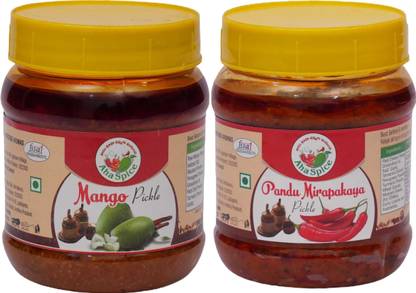 AHA MANGO Avakaya 250Grams and RED CHILLI pickles 250Grams Tasty Andhra style Mango, Red Chilli Pickle