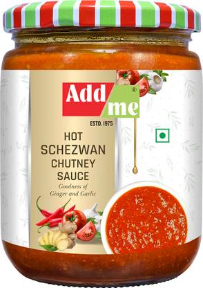 Add me Hot Schezwan Sauce Chatni 500g momos chutney Chilli Garlic tomato 500g Glass Jar Red Chilli Pickle