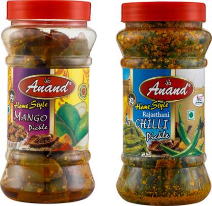 ANAND Home Made Mango Pickle and Rajasthani Green Chilli Combo (400 Grams Each) Mango, Green Chilli Pickle