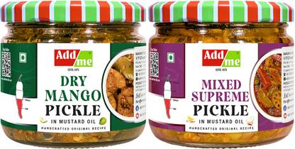 Add me Dry Mango Pickle, sukha North Indian aam ka achar 150gm and Mixed Pickle 200gm Combo Pack Glass Jar Mango Pickle