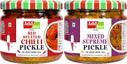 Add me Mixed Supreme 300gm & Red Stuffed chilli Pickle lal mirch achar 300gm Combo Pack Red Chilli, Mixed Vegetable Pickle