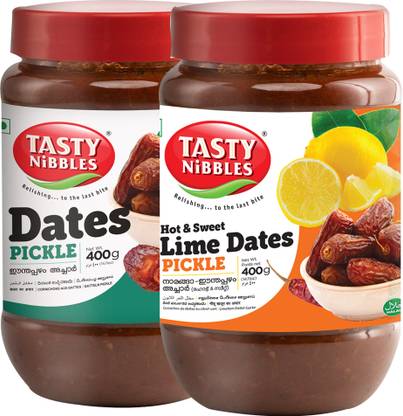 Tasty Nibbles Dates Pickle 400g & Hot and Sweet Lime Dates Pickle 400g Combo Dates, Lime Pickle