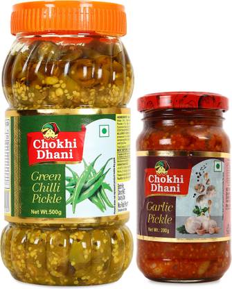 Chokhi Dhani Green Chili Pickle 500 gm, Garlic Pickle 200 gm, Spicy & Tasty Mixed Vegetable Pickle