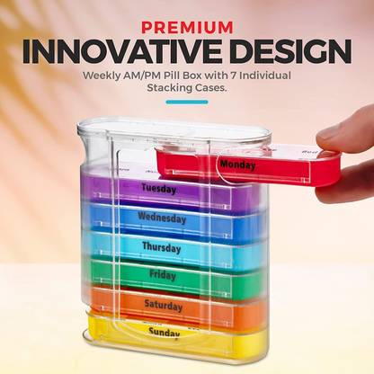 Perfect Pricee 7 days 4 Times Pill Organizer Medicine Box Tablets Container With Stackable AM-PM Compartments Pill Box