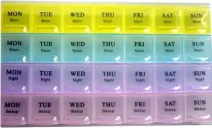 VACULACE 7 Day 4 Layer Compartments Weekly 7 Days Pill Box with 4 Times a Day Pill Box