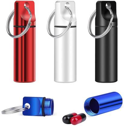 SERPLEX 7-day Portable Metal Pill Box Set of 4 Small Aluminum Pill Cases with Keyring Holders Pill Box