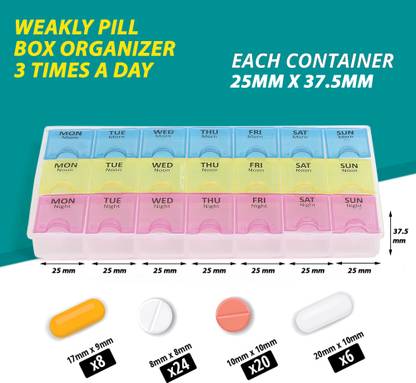 RCSP 3 TIMES DAILY 21 Days Pill Medicine Organizer with Reminder Portable and Easy-to-Use Pill Box