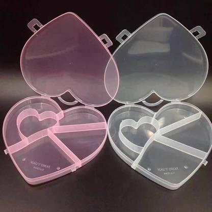 TeeAn 14 Heart Shape Jewelry Case Plastic Storage Box with dividers Pill Box
