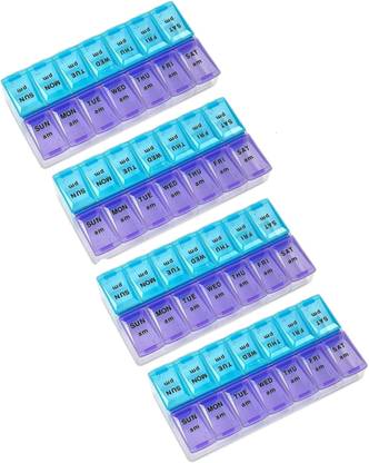 KriShyam 14 Days Pill Organizer (Pack of 4)- 7 Day 2 Times a Dly Pill Boay Week AM PM Pill Case Pill Box
