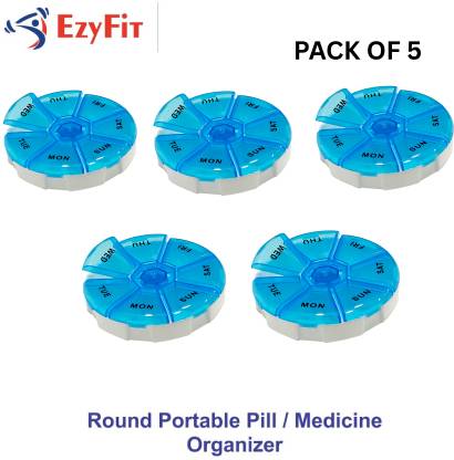 Ezyfit 7 Days Round Portable Pill Medicine Organiser for 7 Days Pill Box