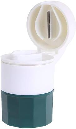 Heinriched 4-in-1 Layer Multipurpose Plastic Portable Medicine Cutter with Storage Medicine Cutter Divider with Partitioned Storage and Crusher Grinder Powder Medicine Cutter Medicine Cutter & Storage and Crusher Grinder Powder