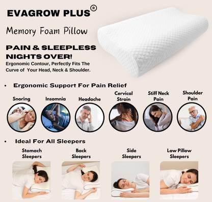 EVAGROW PLUS Pillow Support For Pain Relief,Snoring,Insomnia,Headache,Neck Pain,Shoulder Pain Memory Foam, Foam Solid Orthopaedic Pillow Pack of 1
