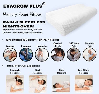 EVAGROW PLUS Pillow Support For Pain Relief,Snoring,Insomnia,Headache,Neck Pain,Shoulder Pain Memory Foam, Foam Solid Orthopaedic Pillow Pack of 1