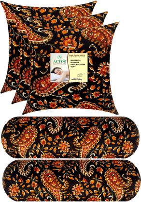 ACTOS Combo Set Of 3 Cushion And 2 Microfibre Floral Bolster Pack of 5