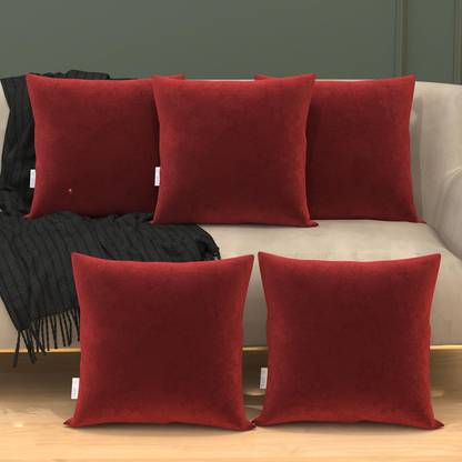 MY ARMOR Microfibre Cushion Pack of 5 Solid Micro Fiber Square Cushion- (18" X 18") - With Maroon Cover