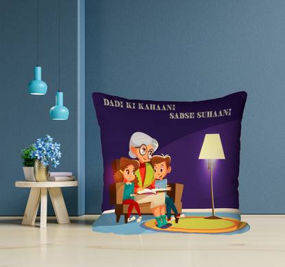 NH10 DESIGNS Microfibre Cushion Pack of 1 Solid Dadi Ki Kahani Printed Cushion Cover With Filler 12x12 Inch - NFMDBKCU 05