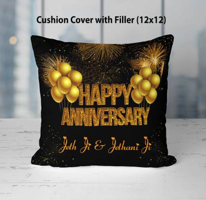 NH10 DESIGNS Microfibre Cushion Pack of 1 Solid Happy Anniversary Jeth Ji Jethani Ji Printed Cushion 12x12inch - HABBG12inCKV 11