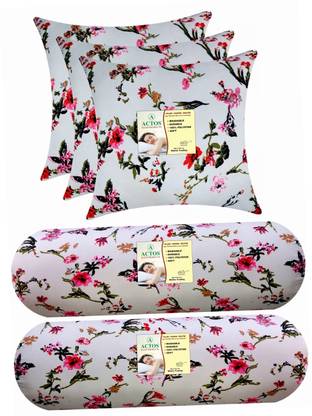 ACTOS Combo Set Of 3 Cushion And 2 Microfibre Floral Bolster Pack of 5