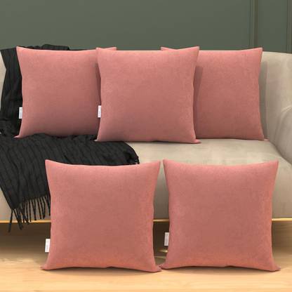 MY ARMOR Micro Fiber Square Cushion- (12" X 12") - With Peach Cover Microfibre Solid Cushion Pack of 5