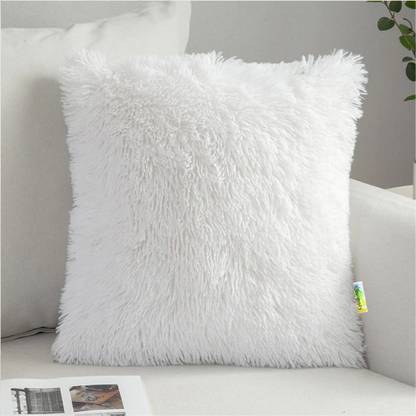Cyuteenuts White fur pillow Microfibre, Polyester Fibre Solid Cushion Pack of 1