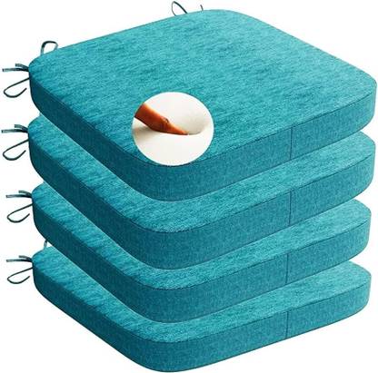 Naman Arts Foam Chair Pad Pack of 4 Solid Square Chair Pads with Ties, Seat Cushions with Ties, Large Chairpad for Sitting