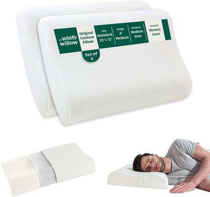 The White Willow Memory Foam Sleeping Pillow Pack of 2 Solid Small Size Cervical Contour