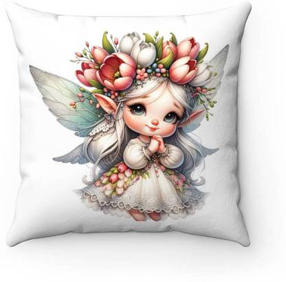 SGGRAPHICS Pillow with fairy in white dress printed Down & Feather Toons & Characters Cushion Pack of 1