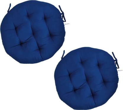 maatrikaa Cotton Chair Pad Pack of 2 Solid Comfortable Round Chair Cushions with Ties – 18" Pads for Dining, Office & Home