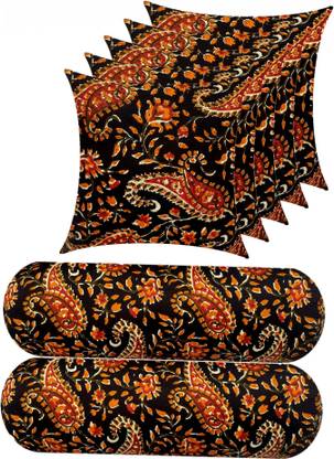ACTOS Microfibre Cushion Pack of 7 Floral Combo Set of 2 Bolster And 5