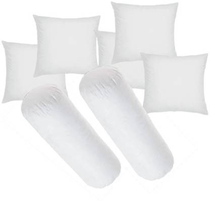 RACCOON Combo Set Of 2 Bolster & 5 Microfibre Solid Cushion Pack of 7
