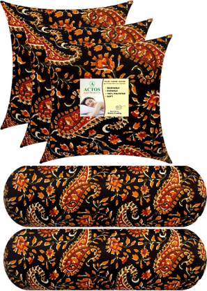 ACTOS Combo Set Of 3 Cushion And 2 Microfibre Floral Bolster Pack of 5