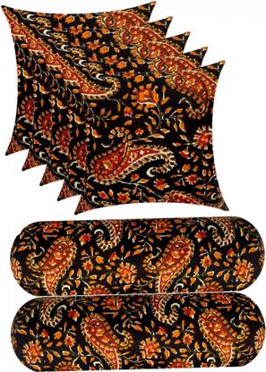 GKM Combo Set of 5 Cushion And 2 Bolster Microfibre Floral Sleeping Pillow Pack of 7
