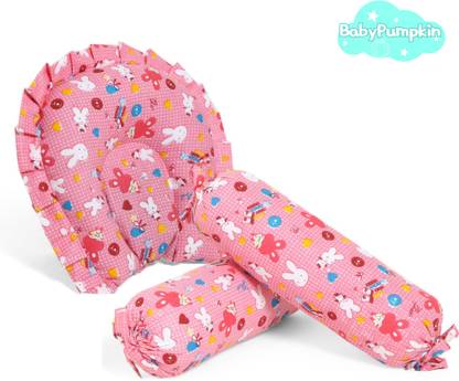 babypumpkin Cotton Baby Pillows for New Born 0-12 Months with 2 MatchingBolsters, Cotton, Mustard Seeds Toons & Characters Baby Pillow Pack of 3