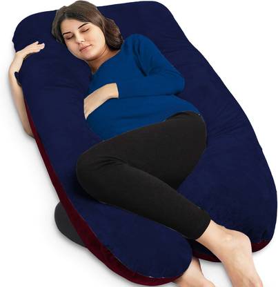Daddy Cool Microfibre Pregnancy Pillow Pack of 1 Solid velvet U shaped Reversible Dark Blue, Maroon