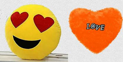Lvloz Smiley pillows & Cute Heart Shape Pillow set combo Microfibre Solid Cushion Pack of 2